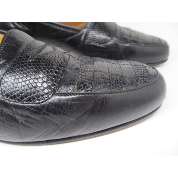 Magnanni Linea Italia Mens Black Leather Half Strap Lizard Loafers Size US 10 M - Picture 9 of 16